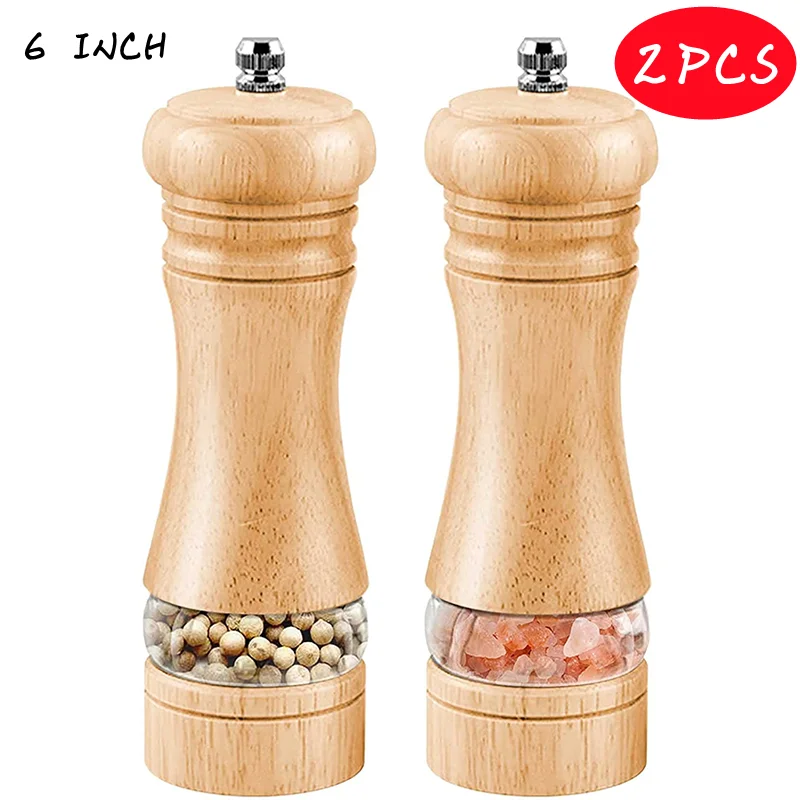6 Inches Zout En Pepermolen Sets Pepermolen Handleiding Vers Gemalen Kruiden Fles Keramische Kern Massief Houten Pepermolen
