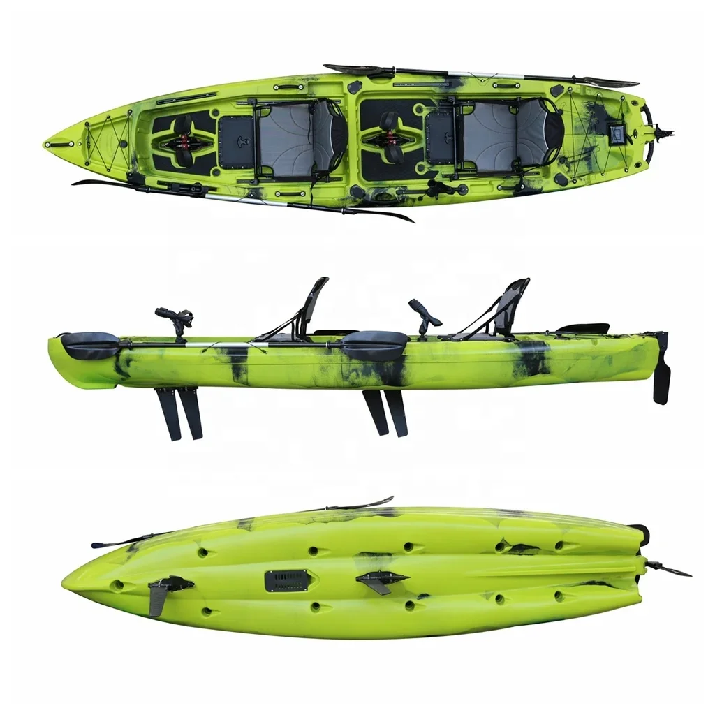 Double Seat Sit-On-Top PE Plastic Kayak 4m Pedal Drive 2-Person Kayak for Ocean Waters & River Tours Hull Material Fishing