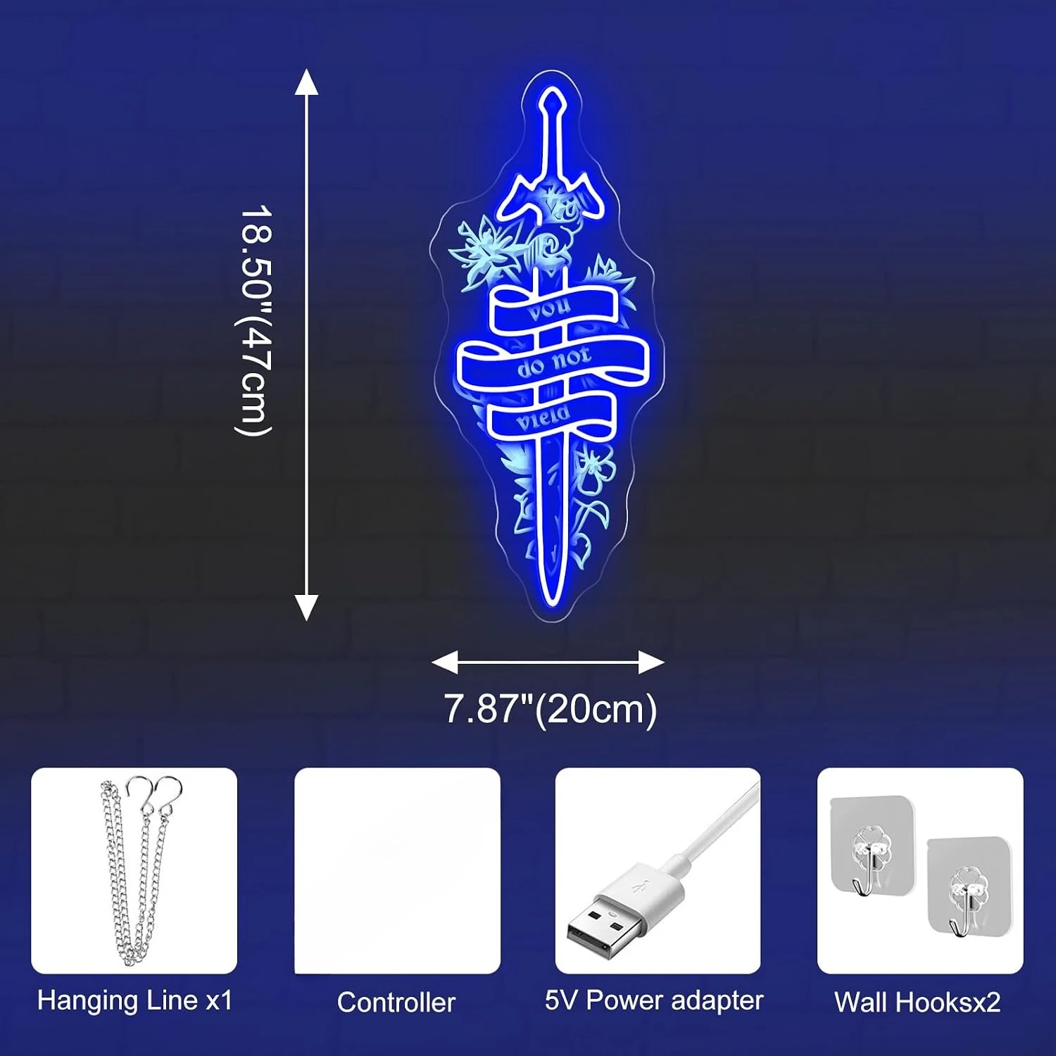 Fantasy Sword LED Neon Sign USB Powered Neon Light for Gamer Room Bedroom Man Cave Christmas Medieval‑Style Wall Art Decor Gift