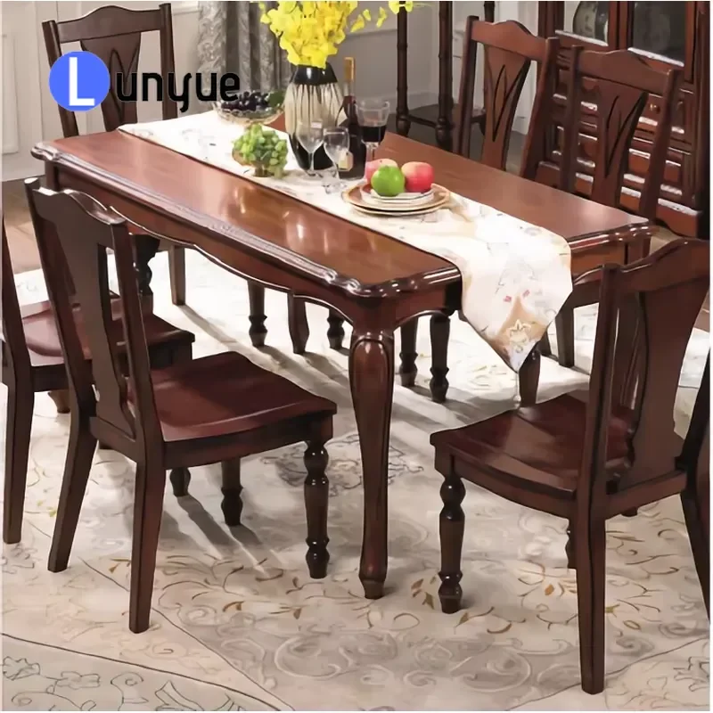 Classic American Style Rectangular Solid Wood Dining Table High Quality Sturdy Furniture for Home Kitchen Restaurant Durable