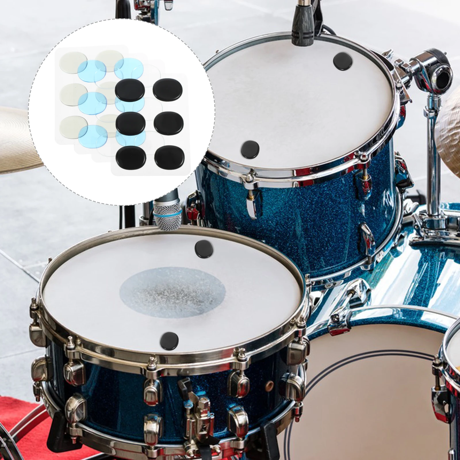 

48pcs Silicone Head Patch Kick Drum Pad Self-Adhesive Drumhead Protector Bass Drum Vibration Reduction Parts