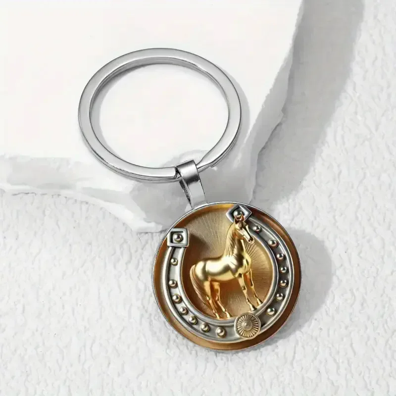 Accesorios colgantes de herradura con cabeza de caballo de la suerte, oro del zodiaco europeo y americano transfronterizo