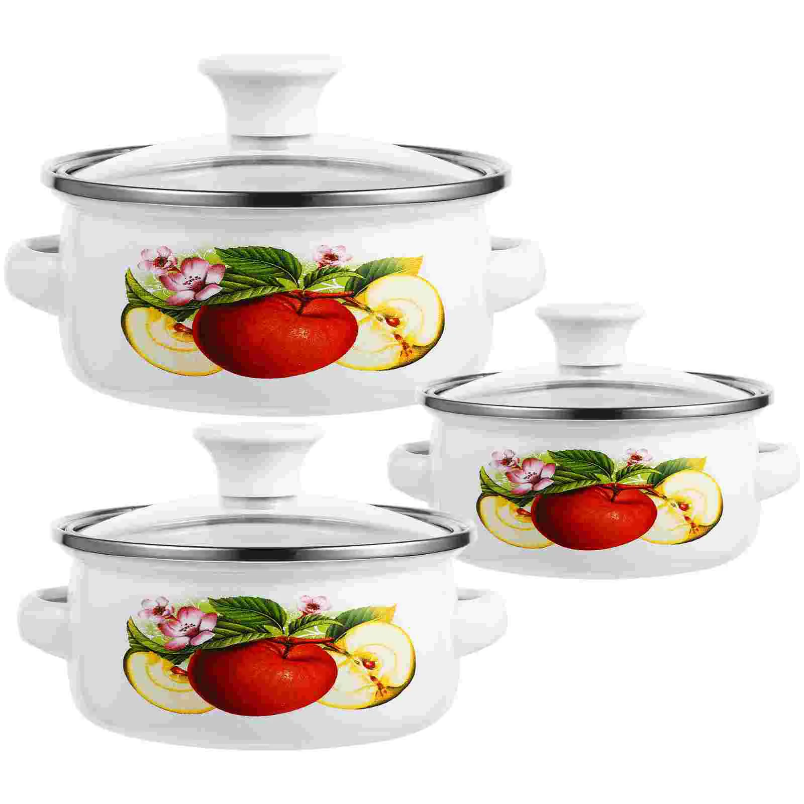 

3 Pcs Convenient Stockpot Enamel Pans High Quality Small with Handle Soup Saucepan for Cooking