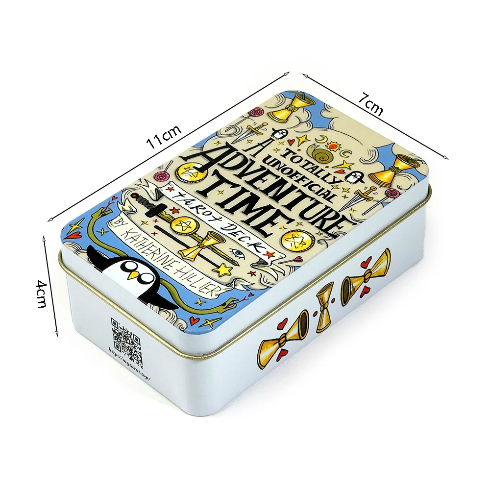 10.3*6cm Adventures time Tarot 78pcs Cards in a Tin Metal Box Gold plated Edge Tarot Cards