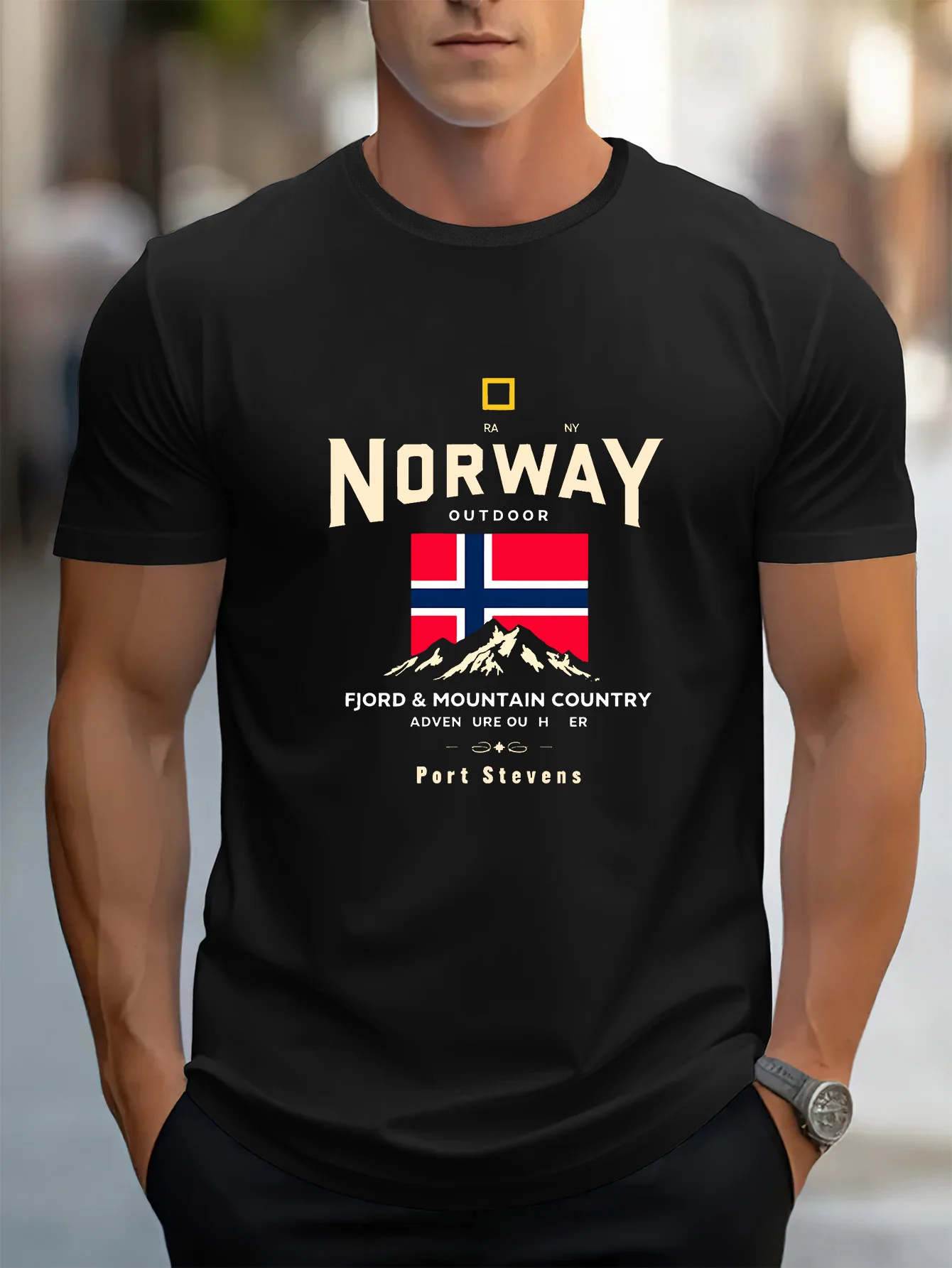 Camiseta masculina 100% algodão puro, casual, solta e moderna, com estampa gráfica da Noruega, respirável, de manga curta e gola redonda.