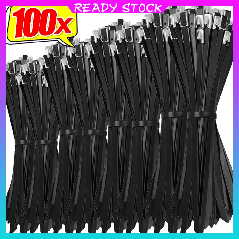 

100-10PCS Self Locking Cable Ties Stainless Steel Cord Tie Heavy Duty Cables Fastening Rings Loop Hardware Organizer Wire Strap