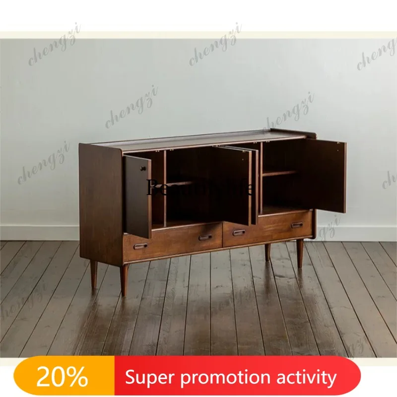 N178 Solid wood dining side cabinet integrated oak locker travertine rock slab cabinet living room