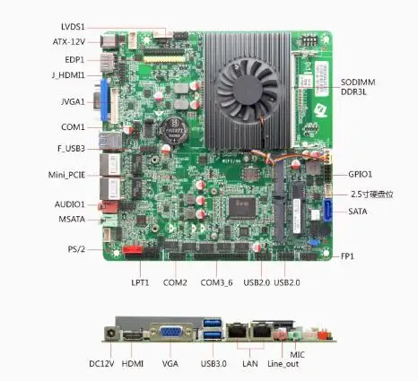 TopElec I3-5005u Mini-ITX Motherboard 4th Core Intel CPU IPC SBC Embedded Ultra-thin Mainboard With 2COM LAN DC-12V DDR3L 6USB L