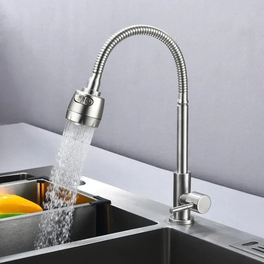 304 Stainless Steel Kitchen Faucet Single Hole Pull Out Spout Kitchen Sink Mixer Tap Multifunctional Outlet Mode Cold Water Effe