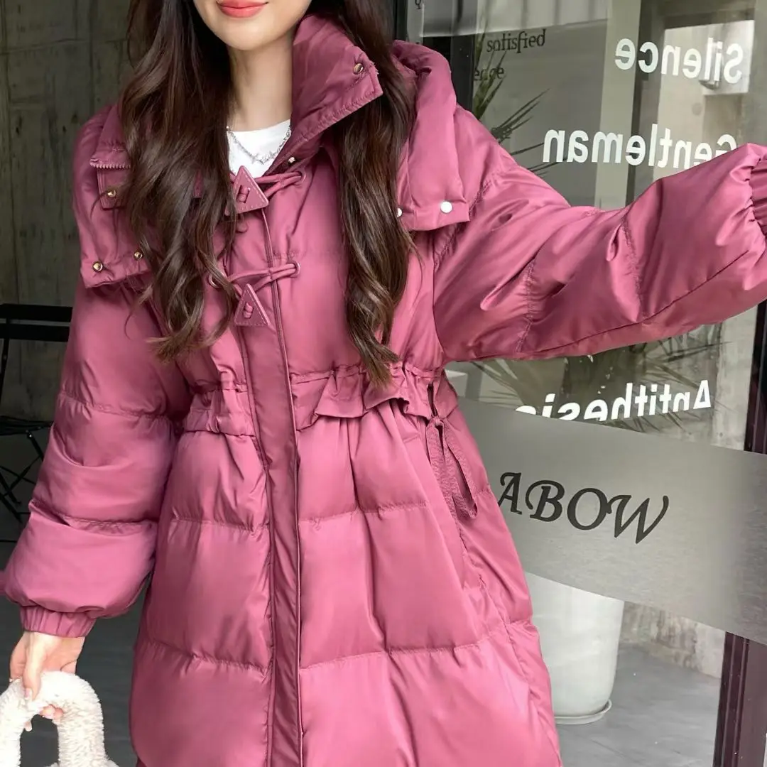 2025 Winter White Duck Down New Women's Down Jacket Commuter Hooded Slimming Strap Down Jacket