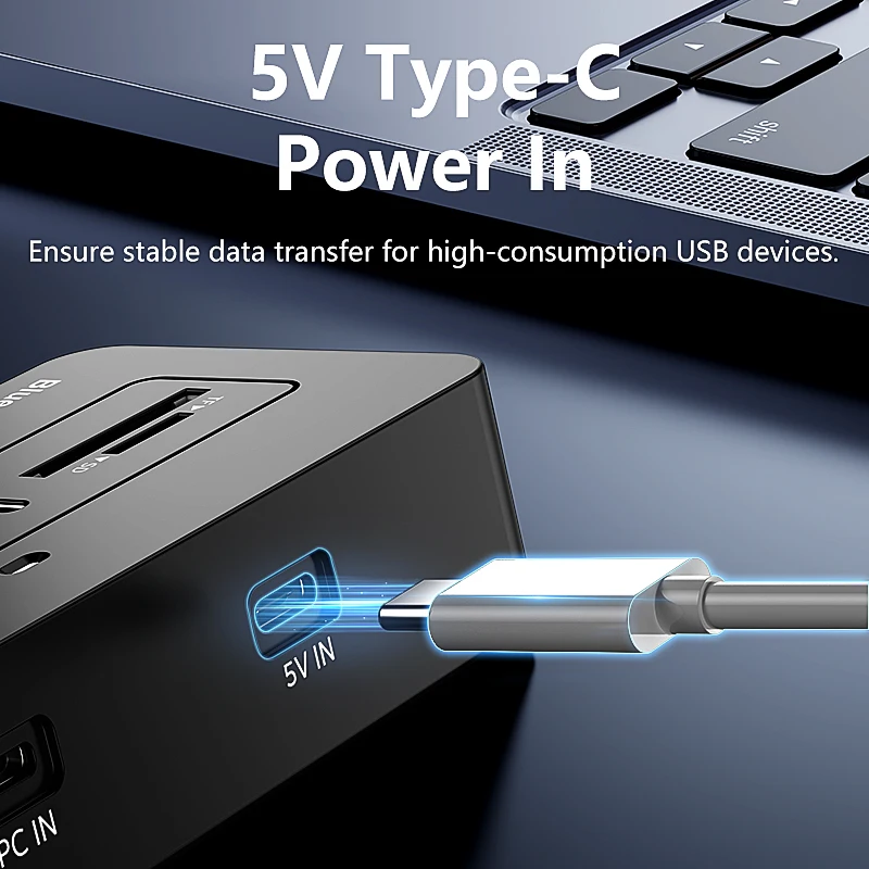 Blueendless Multi-Port USB-C Hub Docking Station 5Gbps USB3.0 Splitter 7/8-Port  2-in-1 Cable 5V External Power For Laptop PC view 6
