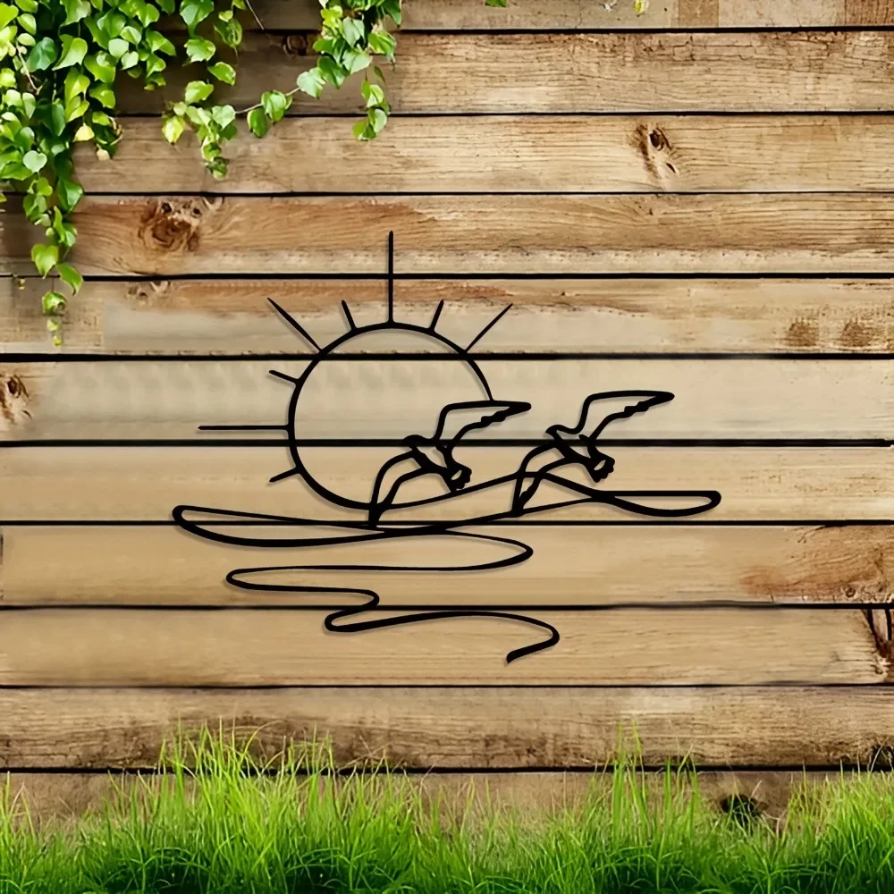 CIFBUY Sunrise Seagull Metal Wall Art Iron Sculpture Mural Plaque for Coastal Living Room Home Decor