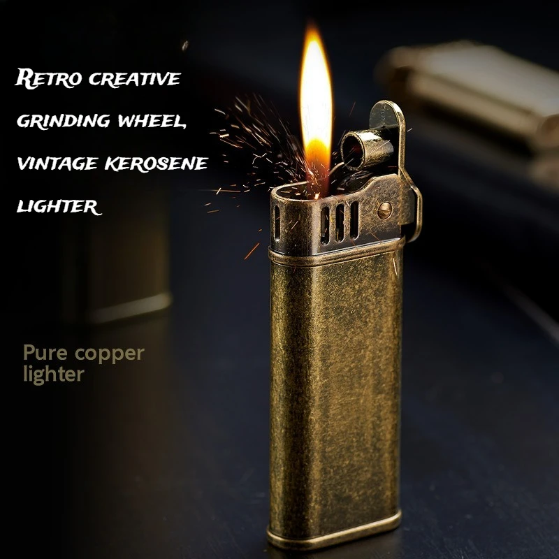 

New Retro Creative Grinding Wheel Old-fashioned Antique Lighter Copper Alloy Body High-end Cigarette Accessories
