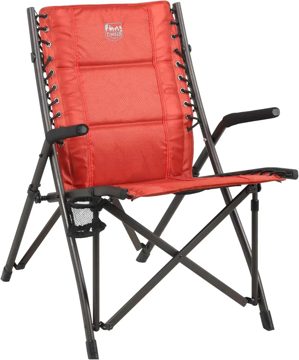 

Bungee Folding Camping Chairs for Adults, Heavy Duty Collapsible Padded Chair with Armrests Cup Holder, Foldable Outdoor Lounge