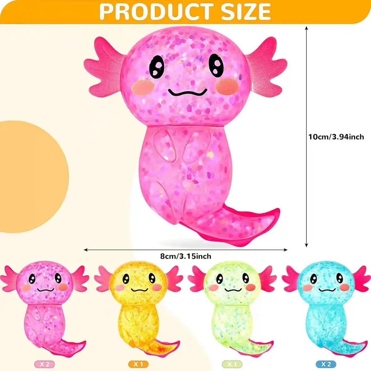Glitter Axolotl Squeeze Toy Slow Rebound Stress Relief Multicolor Bright Sequins Gift For Adult Bulk Wholesale
