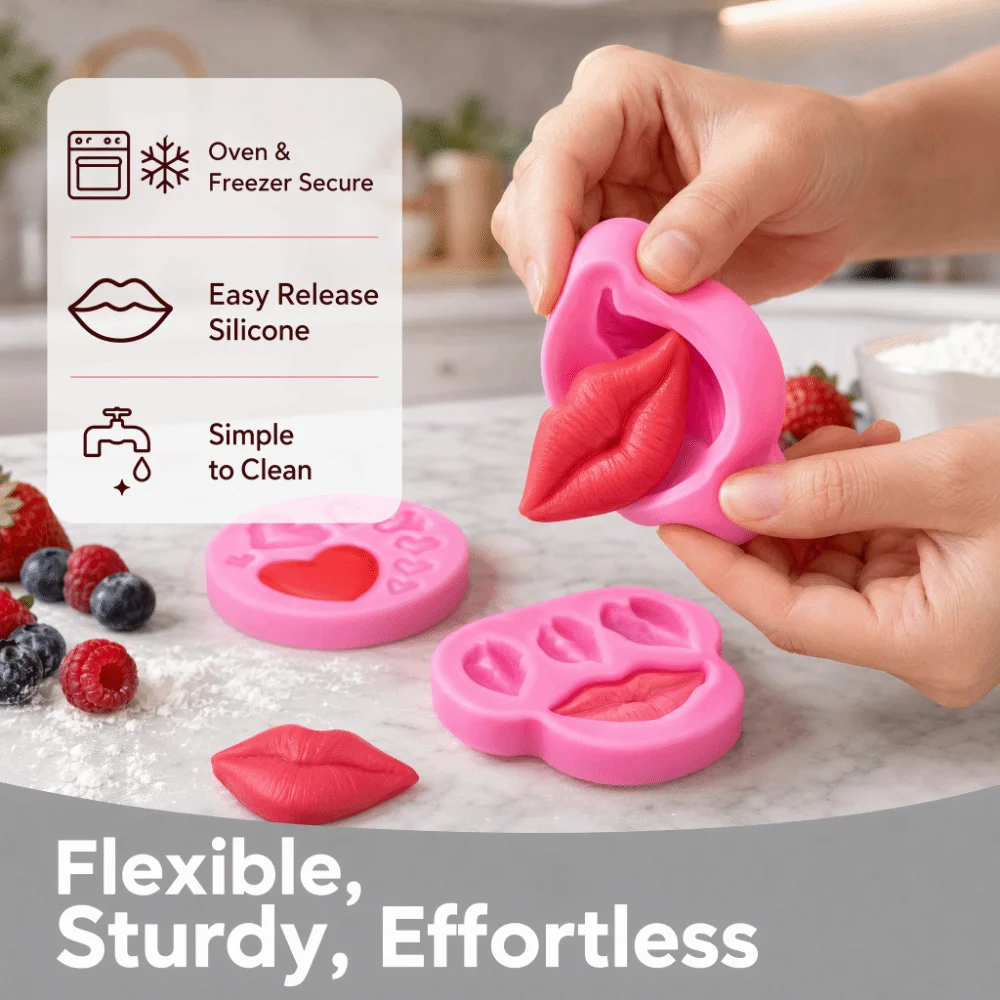 4pcs Silicone Silicone Baking Molds Kiss Lips Design Heart Shape Chocolate Candy Molds Different Sizes Lips Shape Molds