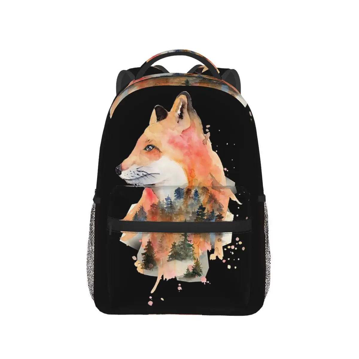 

Colorful Fox With Forest In Watercolor Style Backpack Hot Sale Daypack Large Capacity Boy Girl BookBag School Bag Shoulder Bags