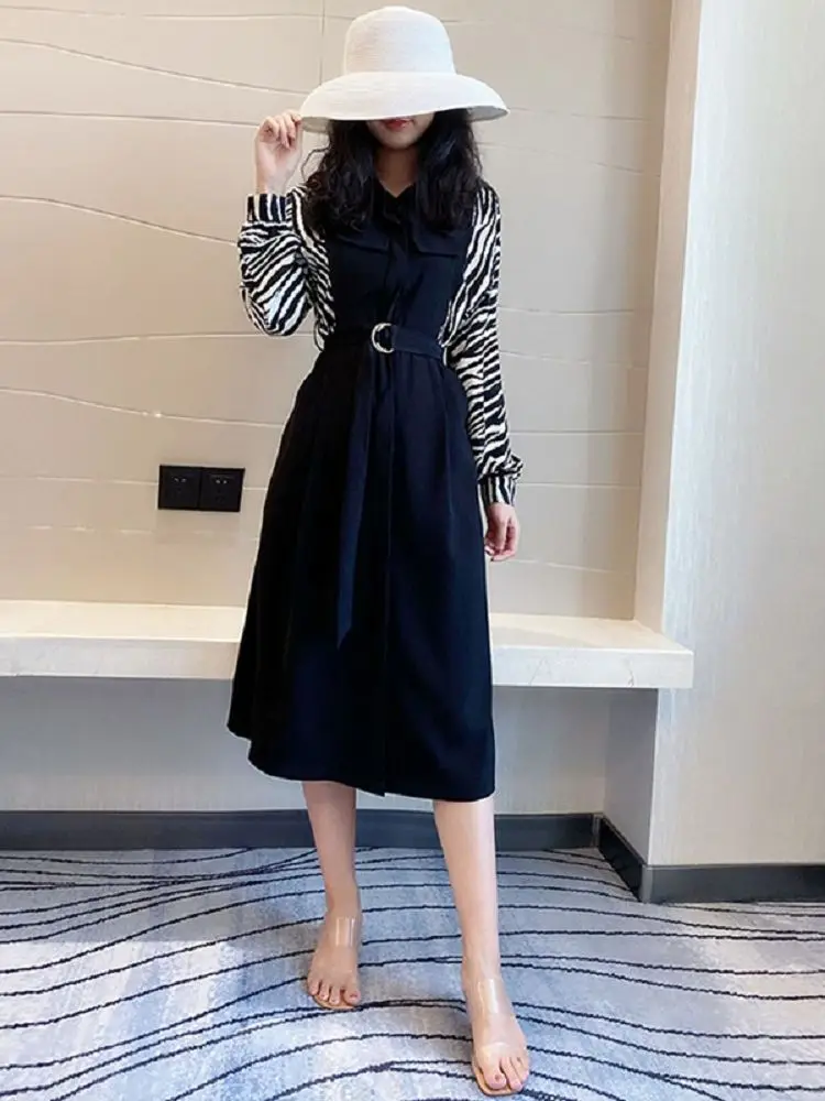 

Fashion Lace Up Sashes Dress Quality Zebra Printed Single Breasted Dress Women Vestidos XL 2025 For Women Long Sleeves Dresses