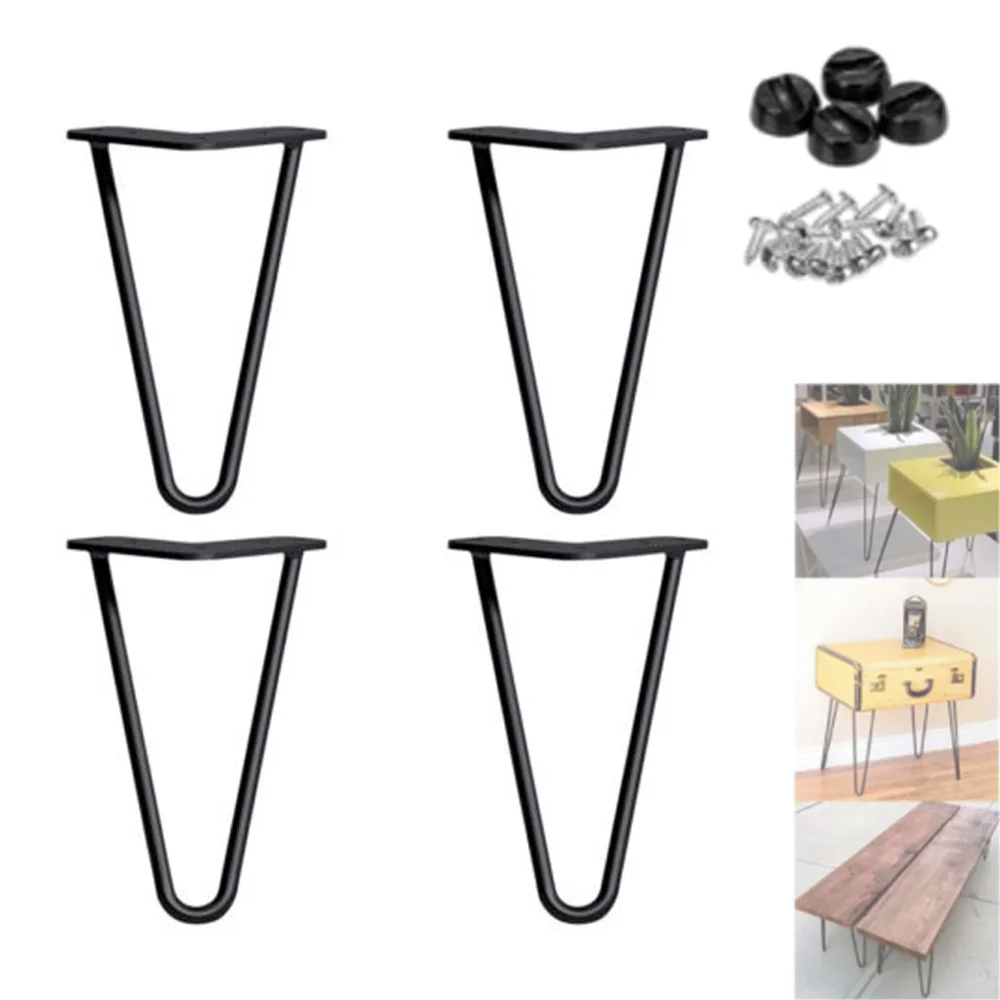 4PCS Metal Hairpin Table Legs 8 inch Modern Style for Furniture Desk Bench Chair DIY Project with FREE Feet Protector & Screws