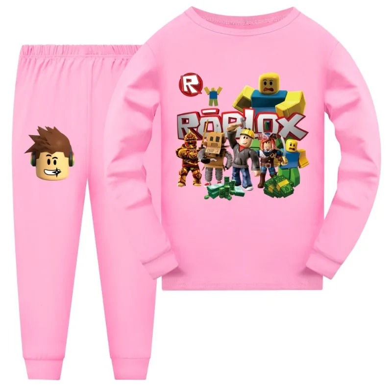 Novo estilo de jogo roblox criativo dos desenhos animados conjunto pijama fino manga longa crianças roupas criança pijamas primavera presente 2 pçs/set