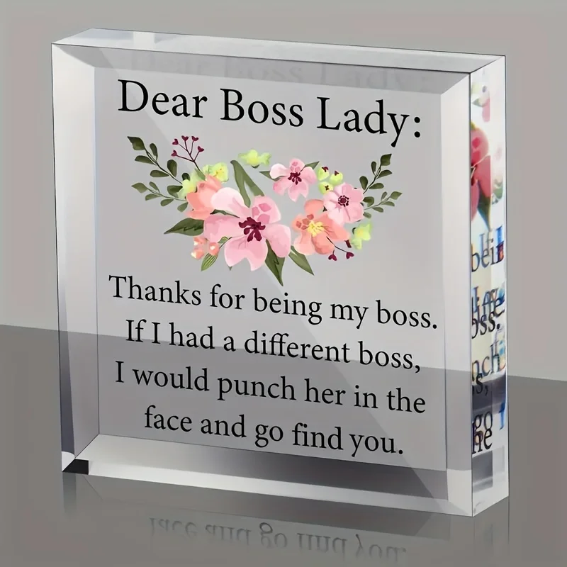 1pc, Boss Gifts Work Acrylic Boss Day Gifts For Women Gift For Female Boss Lady Desk Gifts Heart Shape Appreciation Gift Plaques