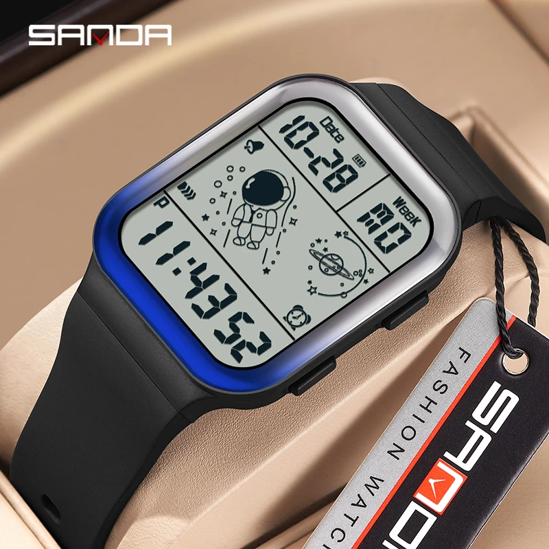 SANDA ใหม่แฟชั่นหรูหราผู้ชายกลางแจ้งทหารนาฬิกาอิเล็กทรอนิกส์ Pedometer แคลอรี่ LED นาฬิกาปลุกดิจิตอล 50M กันน้ํานาฬิกาผู้ชาย