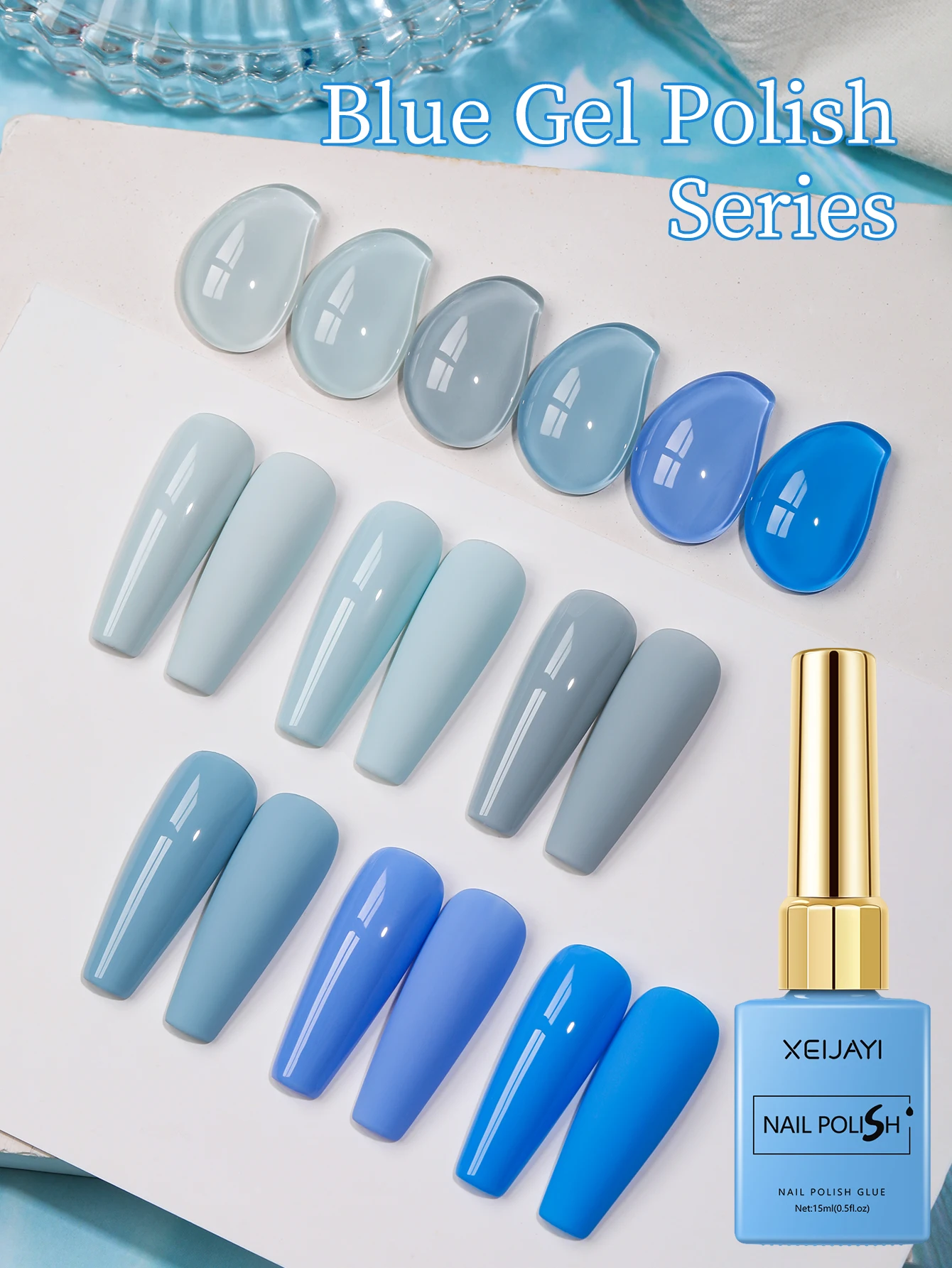 XEIJAYI 6pcs 15ml เจลเล็บชุดสีฟ้ากึ่งถาวร UV GEL Polish ชุดทั้งหมดสําหรับเล็บชุด Soak Off UV LED Vernis