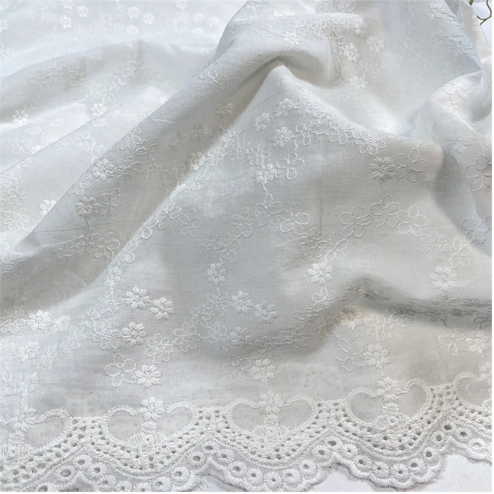 White Flower Jacquard Pure Cotton Fabric Thin Vintage Carved Hole Design For Sewing Women Dresses Garment Shawl DIY Doll Clothes