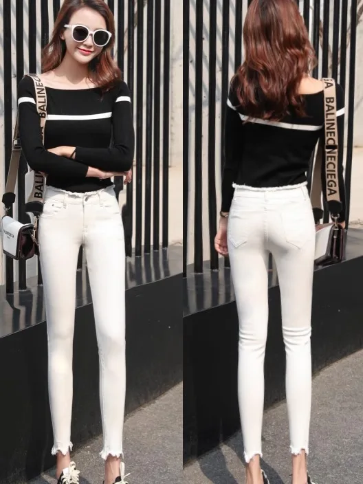 

High Waist Stretchy Denim Faion Slim Fit Nine Point Women's Capri Pants Cotton Elastic Fabric Simple Sle Autumn New Arrival