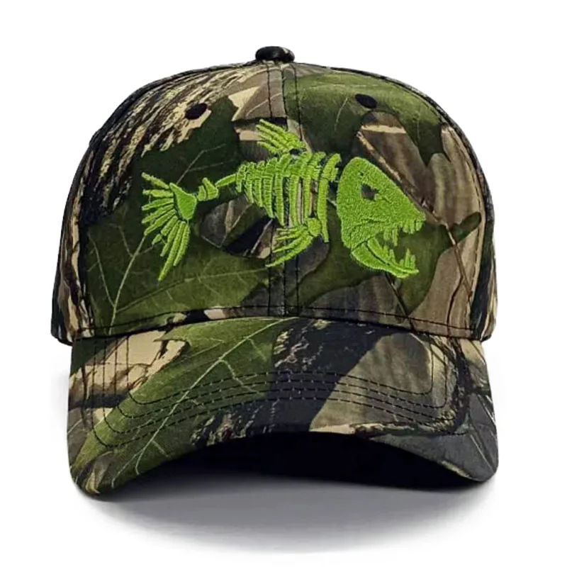 Embroidered Fish Bone Mens Caps Camouflage Hunting Fishing Men Baseball Cap Summer Fisher Man Hat For Men Casual Bone Casquette