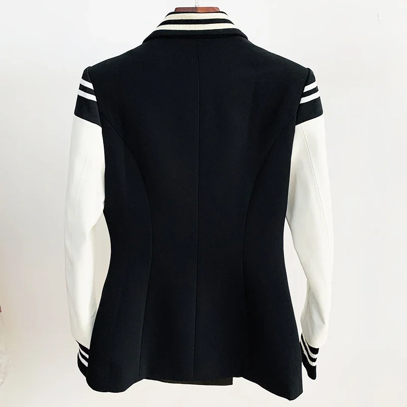 Women's Lion Buttons Double Breasted Leather Sleeve Patchwork Blazer2026 Classic Varsity Jacket