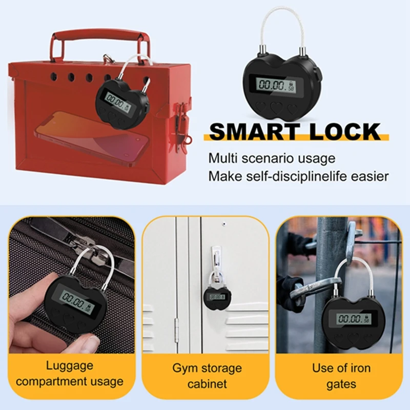 Imagem -02 - Display Lcd Smart Time Lock Multifunções Viagem Temporizador Eletrônico Impermeável Usb Recarregável Temporizador Temporário Cadeado