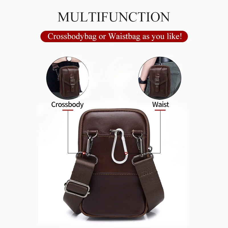 SCHLATUM Genuine Leather Waist Bag Casual Retro Multifunctional Travel Cell Phone Pouch Bag Small Shoulder Bag