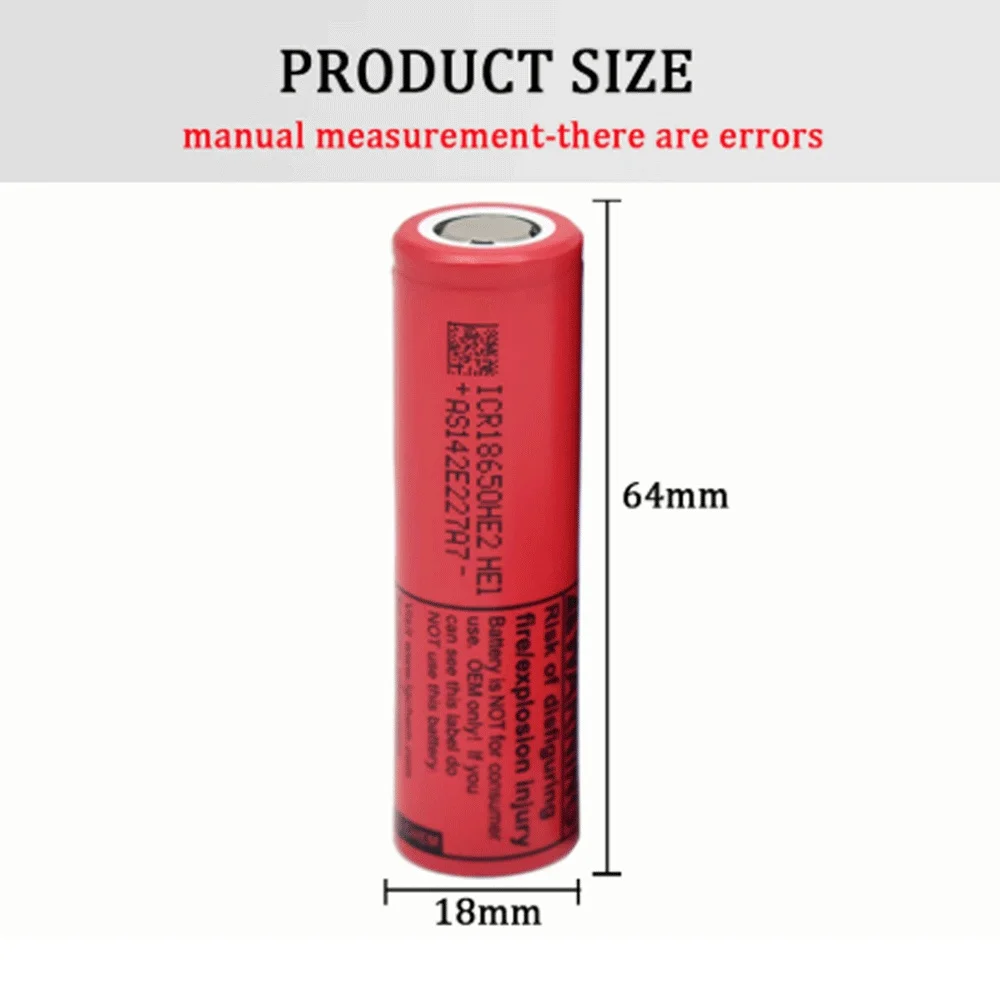100% Original 18650 HE2 3.7V Battery 3000mAh Rechargeable Lithium-ion Battery Suitable for flashlight fan remote control microph