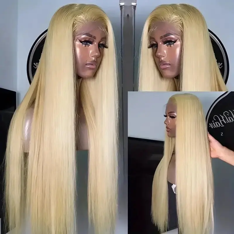 Rosabeauty 40Inches 13x6 Blonde 613 HD Glueless 13X4 Frontal Wig Preplucked 250% Straight Lace Front Human Hair Wigs For Women