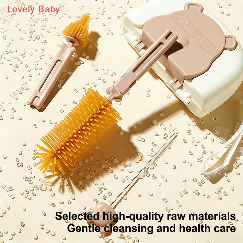 【BS】Portable 6 In 1 Baby Bottle Cleaner Set With Drying Rack 2 Silicone Baby Bottle Brushes Straw Brush Nipple Brush Storage Box
