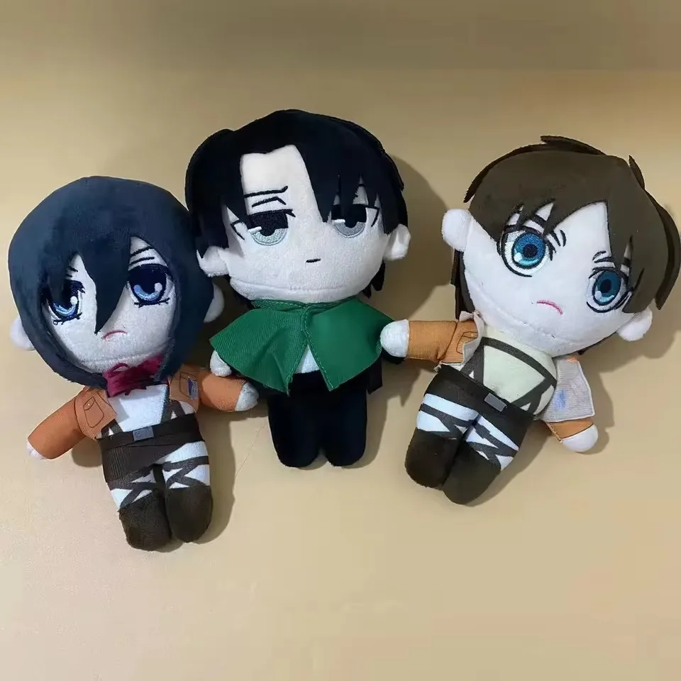 Jouets en peluche Anime attaque sur Titan, poup�e Kawaii Levi Eren Mikasa, Collection mignonne Kawaii, cadeaux d'anniversaire en peluche verte pour enfants