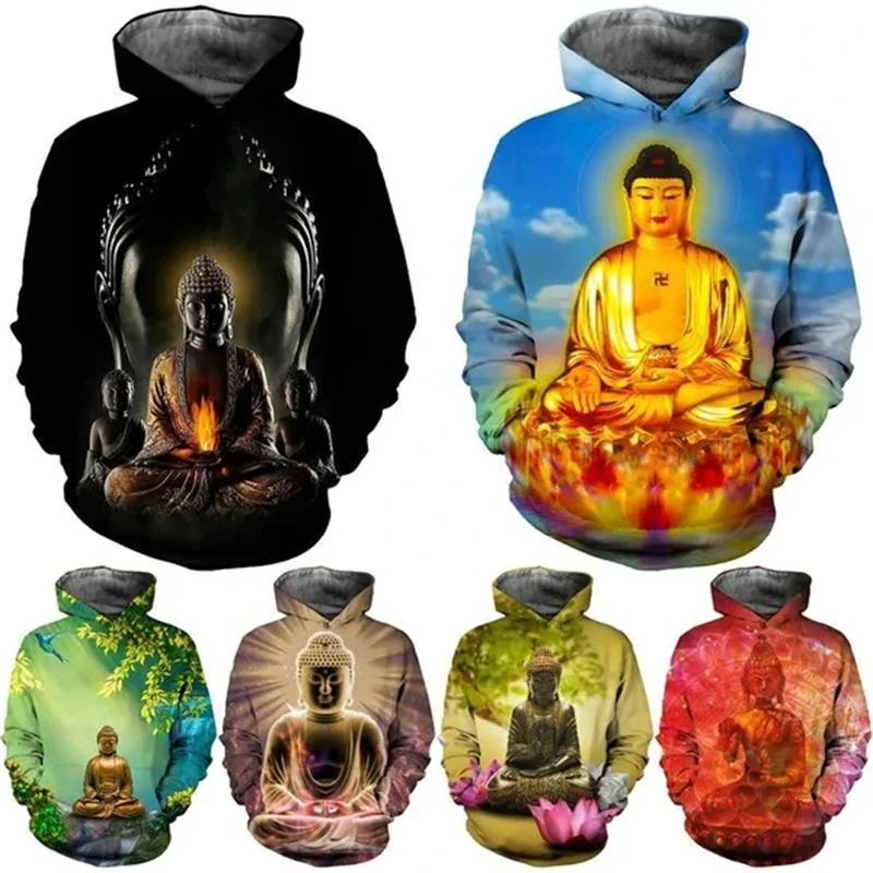 Shakyamuni Buddha Graphic 3D Printed Hoodies MenWomen Oversized Plus Size Long Sleeve Pullovers Designer Hoodie Sweatshirts Tops