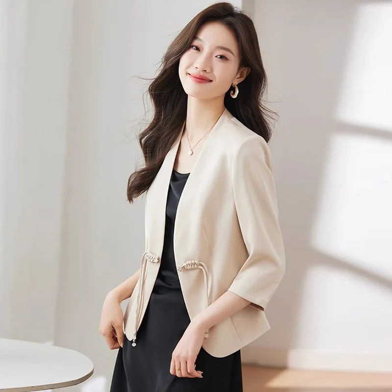 Vrouwen Blazer 2023 Nieuwe Zomer Dunne Elegante Mode Bijgesneden Mouw Blazers Jassen Kantoor Werk Vrouwelijke Pak Jas Dames