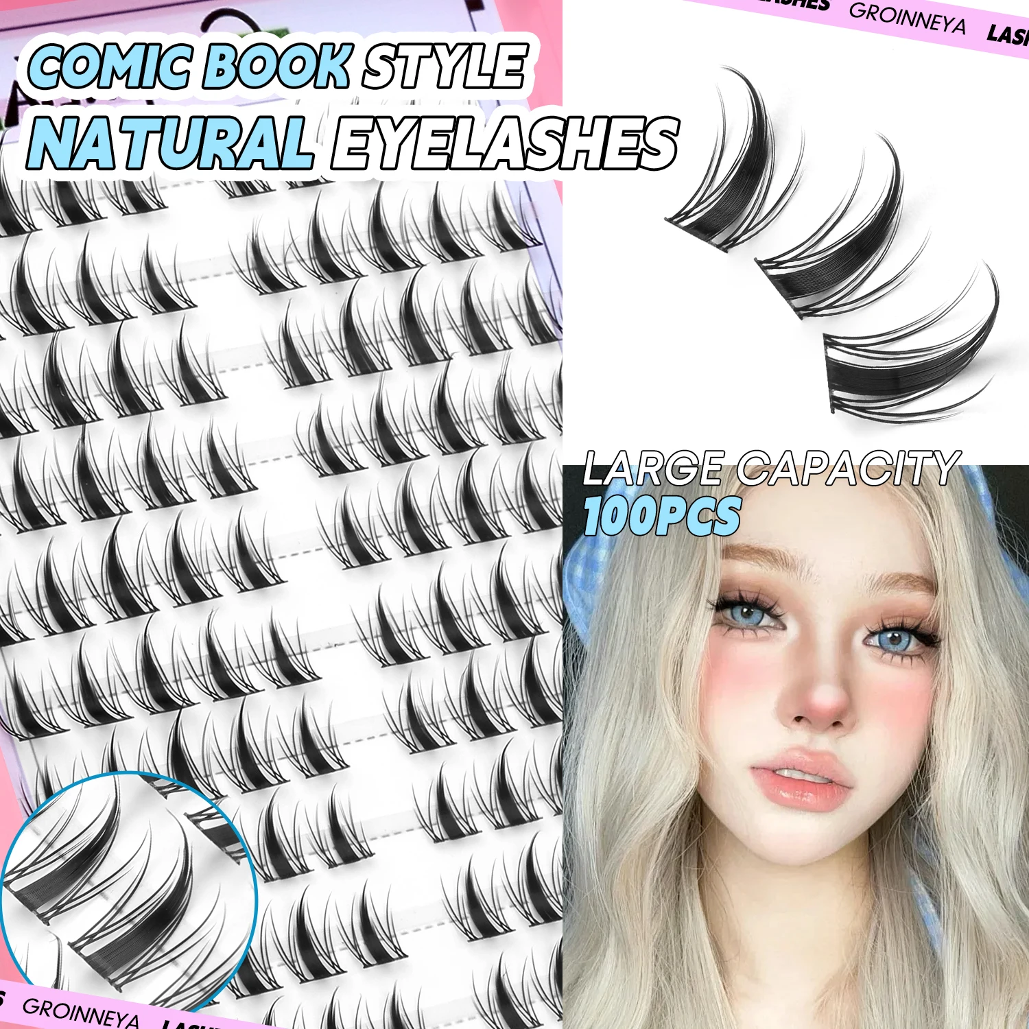 GROINNEYA Cluster per ciglia Estensione ciglia naturali Cluster Ciglia Volume Manga Cluster Trucco dall'aspetto naturale