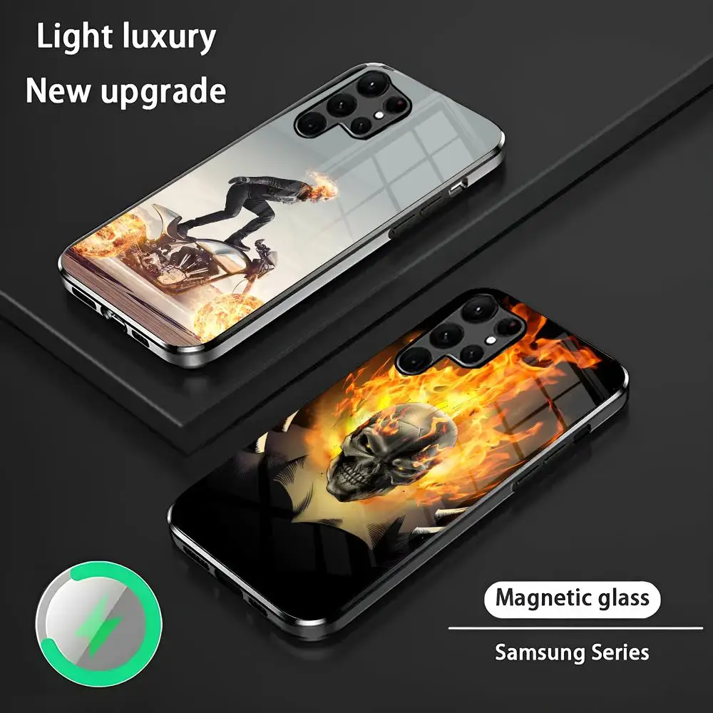 Funda de teléfono Ghost Rider S24 Ultra, Fundas Celulares para Samsung S24 S23 S22 S21 S20 Plus Ultra Note20, funda de teléfono magnética de vidrio