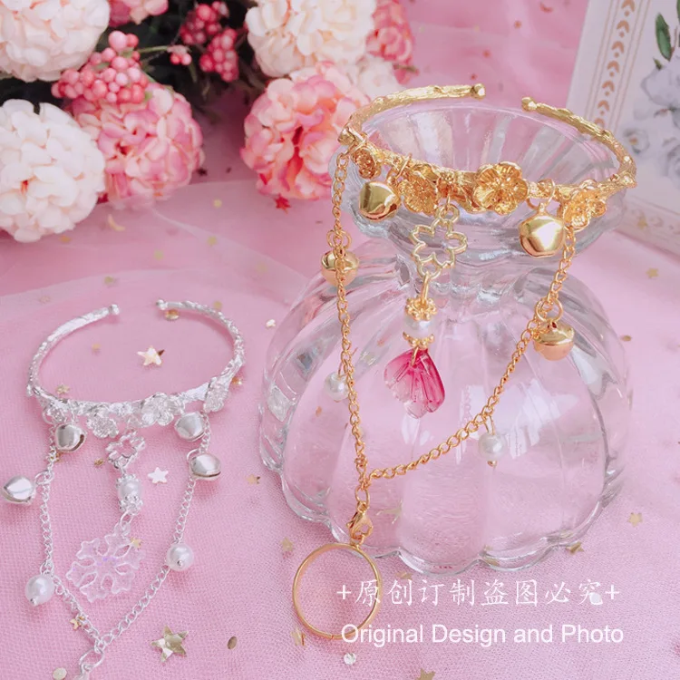 LOLITA accessories bracelet ring open girls bracelet ring princess accessories Sakura Pearl Gold silver bell bracelet