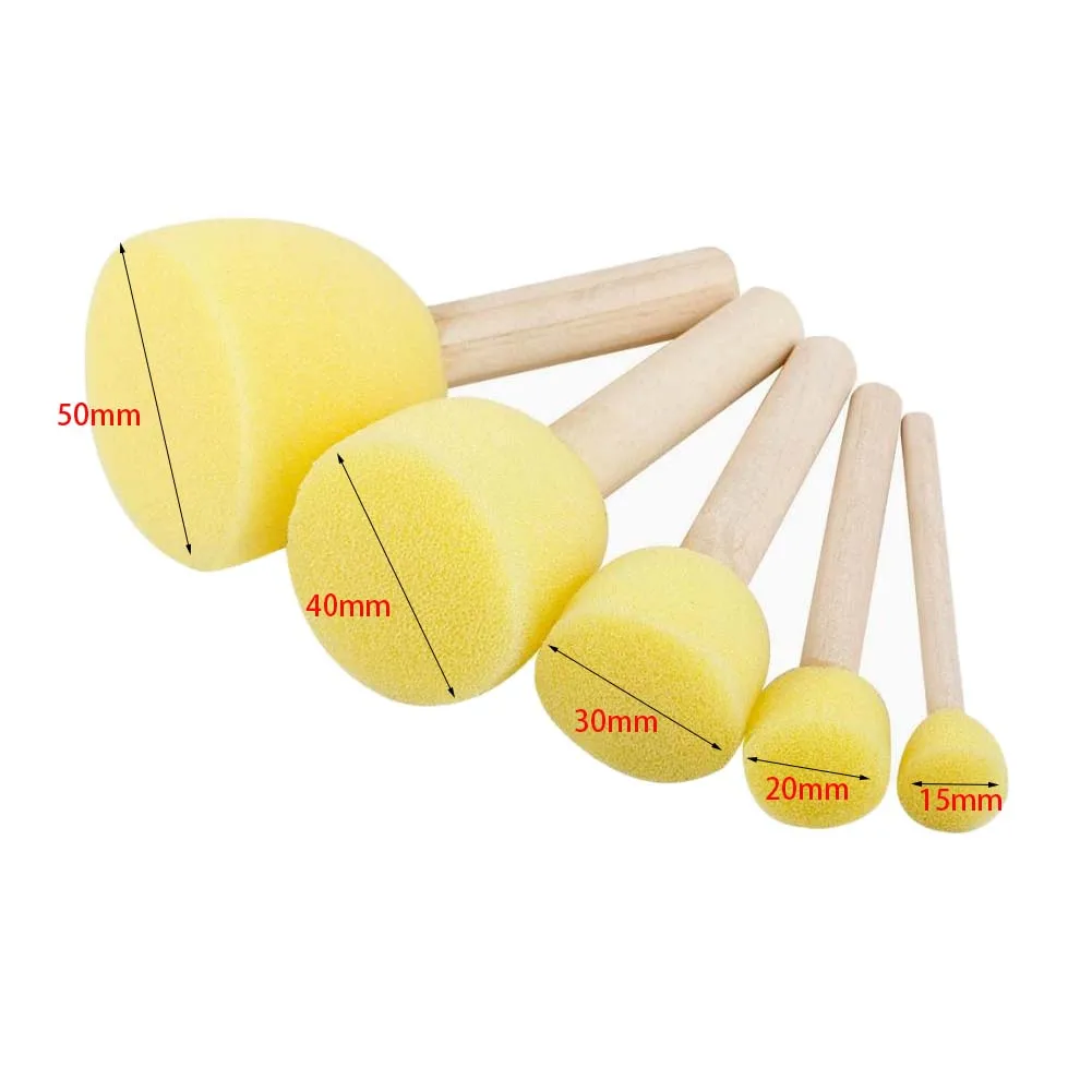 5Pcs Sponge Foam Paint Brush Set Wooden Handle For Oil Stain Craft Art Painting Brushes School DIY Project Tool