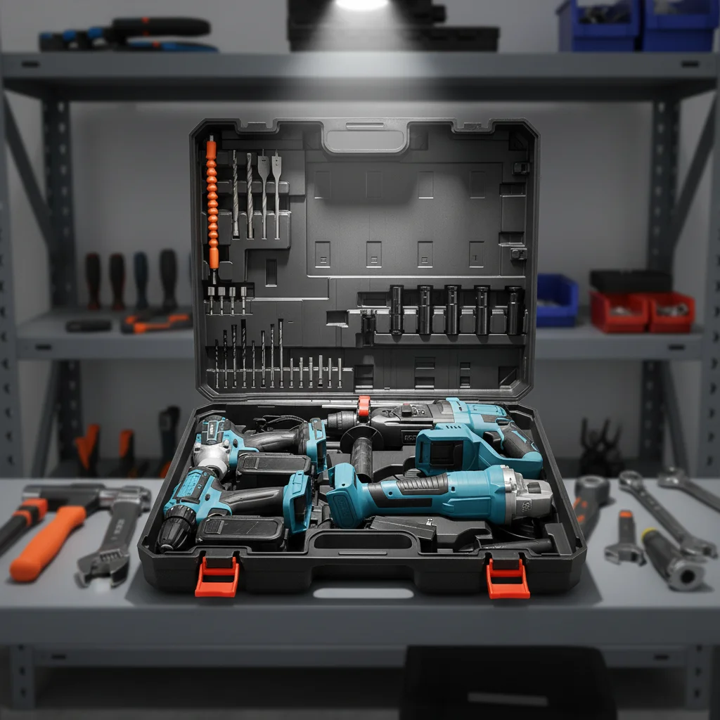 Cordless Drill and Impact Wrench Combo Kit 21V Lithium Battery with Hard Case and Plastic Accessories