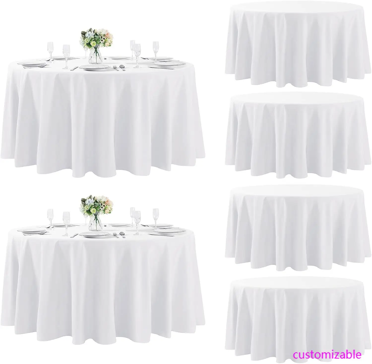 Paquete de 6 manteles redondos, 120 pulgadas, mantel de poliéster resistente a las manchas y las arrugas, mantel de tela para cocina y comedor