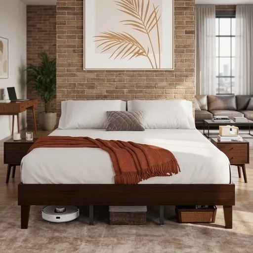

Natural Solid Wood King Bed Frame with Wooden Slats, 12-Inch Underbed Storage, Noise-Free Design