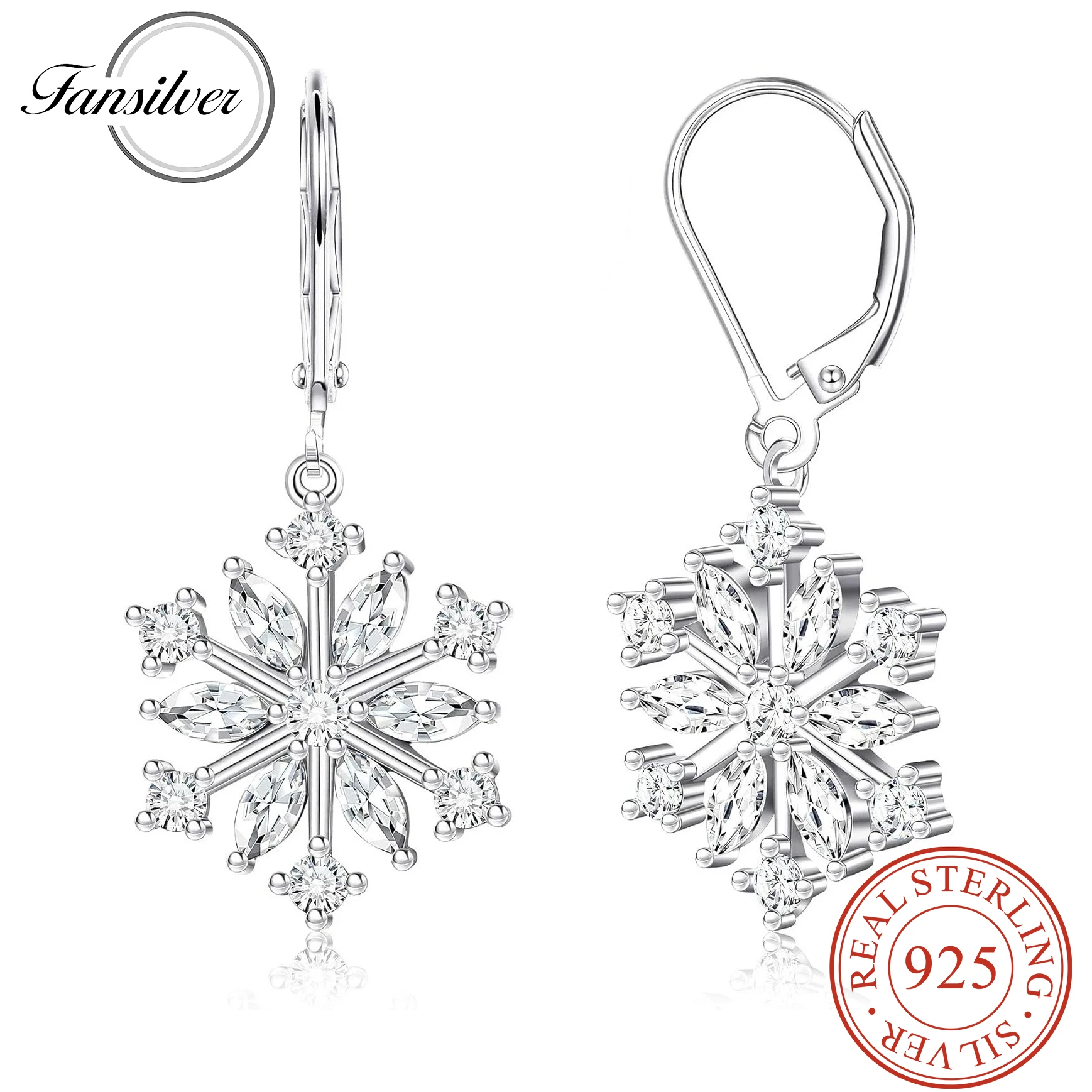 

Fansilver 925 Sterling Silver Snowflake Drop Earrings for Women-Winter Holiday Xmas Christmas Jewelry Gifts