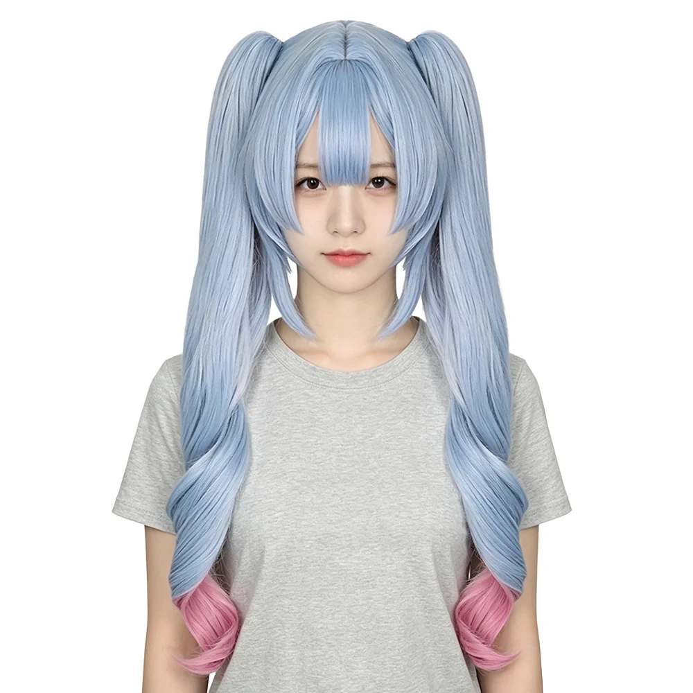 Anime Miku Rabbit Hole Cosplay Wig Sky Blue Pink Ombre Twin Tails Detachable Pigtails Long Wavy Heat Resistant Synthetic Hair