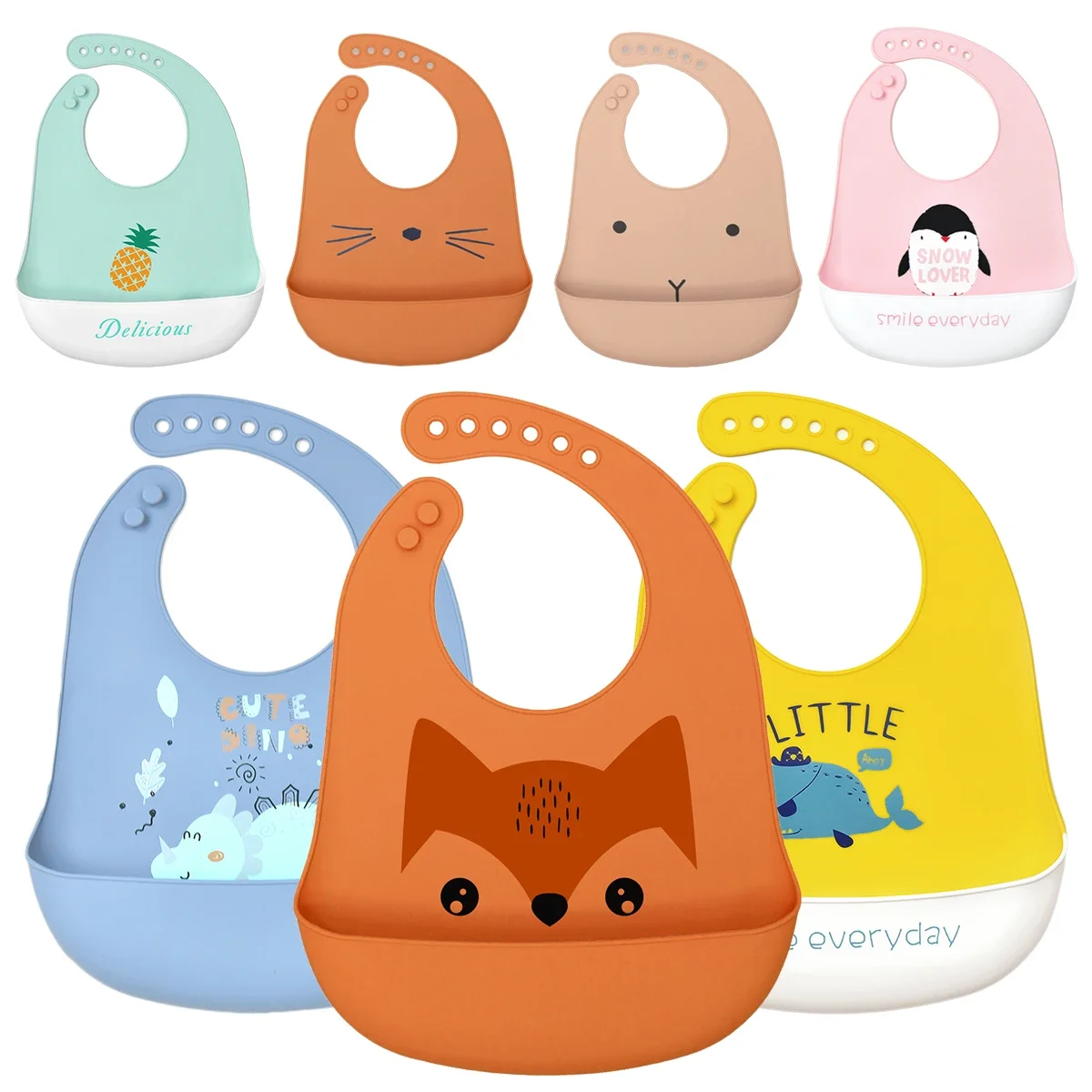 

Waterproof Baby Silicone Bibs Cute Cartoon Printed Kids Girl Boy Adjustable Children Bib Baby Lunch Feeding Stuff Baby Apron