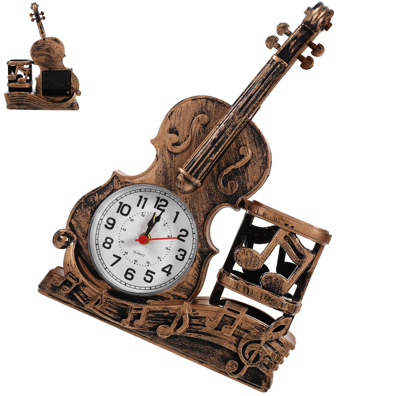 

Desktop Violin Clock with Storage Holder Creative Desk Decoration for Bedroom Dormitory Shelf Display Table Clock Home Office